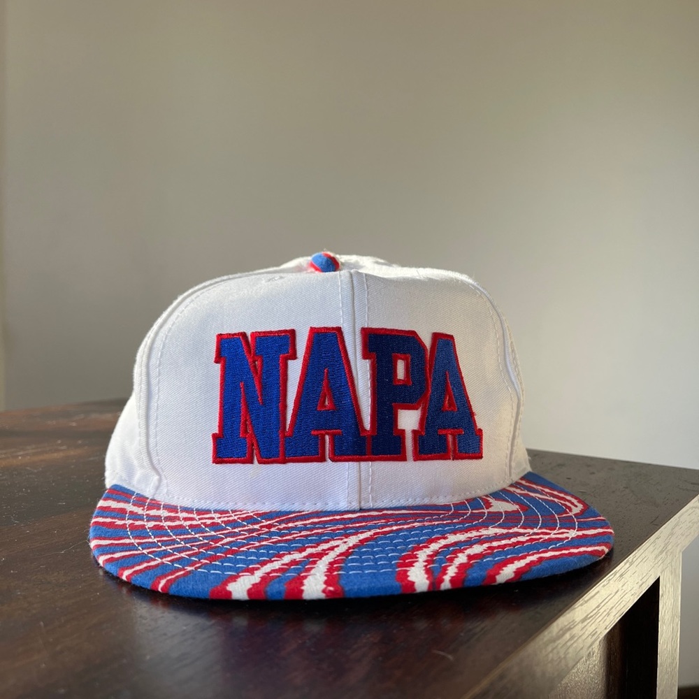 Vintage NAPA Logo Embroider Hat Red White & Blue Zebra Print Snapback USA